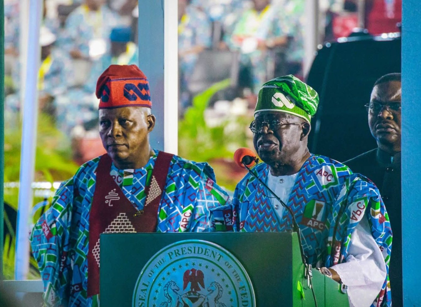 President Bola Ahmed Tinubu and VP Shetima at the 2026 APC Convention in Abuja