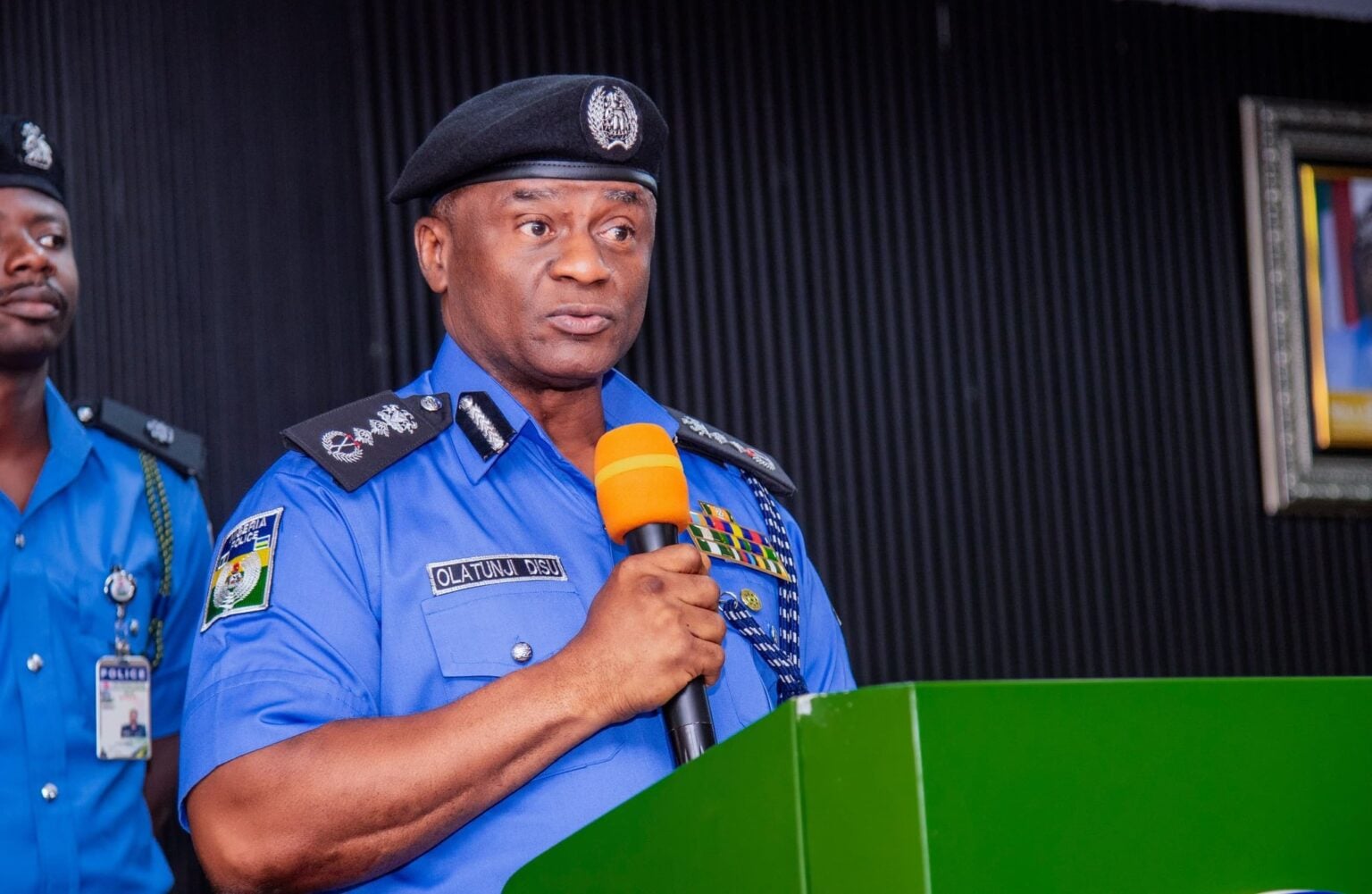 IGP Olatunji Disu addressing senior police officers during his inaugural conference at Force Headquarters, Abuja, on March 4, 2026. Photo: NPF