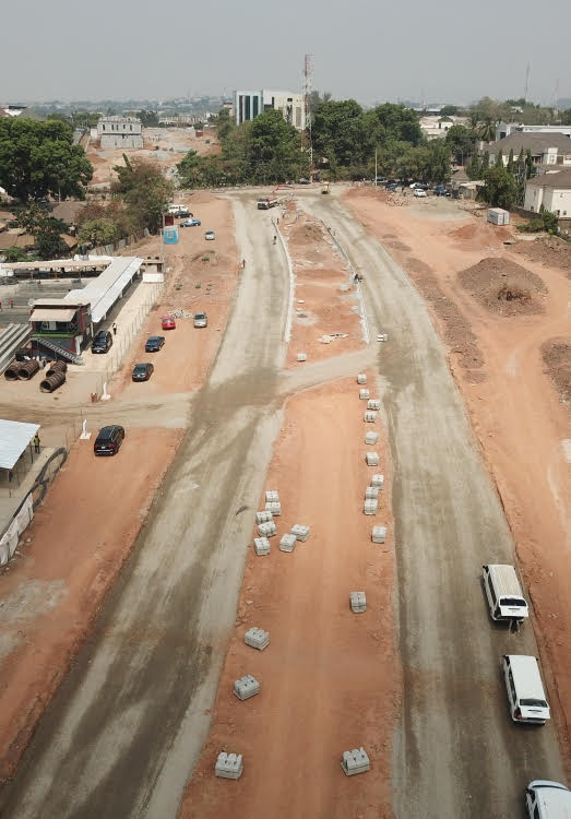 An aerial view of ongoing construction of the arterial road N1 linking Wuye district and Rng Road 2 in Abuja on Thursday