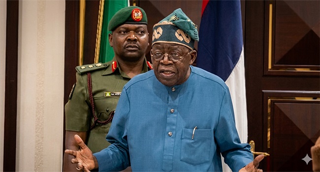 President Bola Tinubu speaking during a meeting with Governor Hope Uzodimma-led Renewed Hope Ambassadors in Abuja.