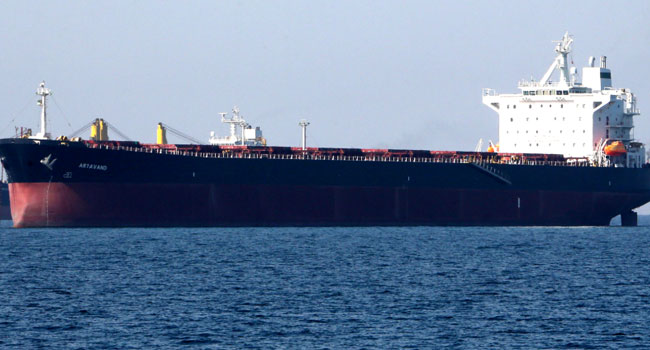An oil tanker is pictured off the Iranian port city of Bandar Abbas, which is the main base of the Islamic republic’s navy and has a strategic position on the Strait of Hormuzon. Credit: AFP