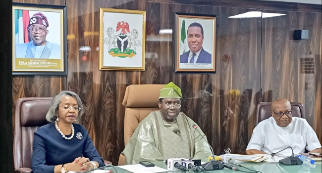 INEC’s Chairman, Joash Amupitan (centre), and other top INEC officials. Credit: X/@inecnigeria