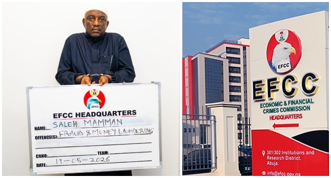 A photo combo of Mamman and the EFCC emblem.