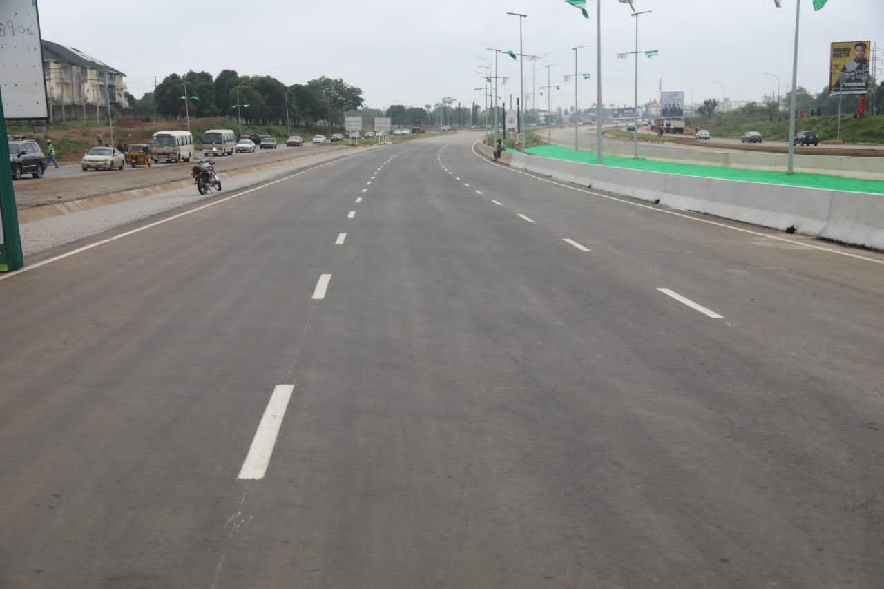 A section of the newly commissioned main carriageways of the Outer Southern Expressway, Abuja on Tuesday