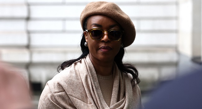 Former OPEC president Diezani Alison-Madueke arrives to Westminster Magistrates’ Court in London on October 2, 2023. (Photo by HENRY NICHOLLS / AFP)
