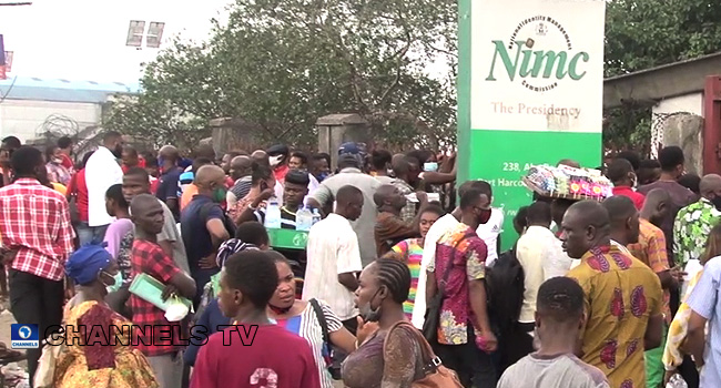photo of applicants at one of the NIMC offices in the country.