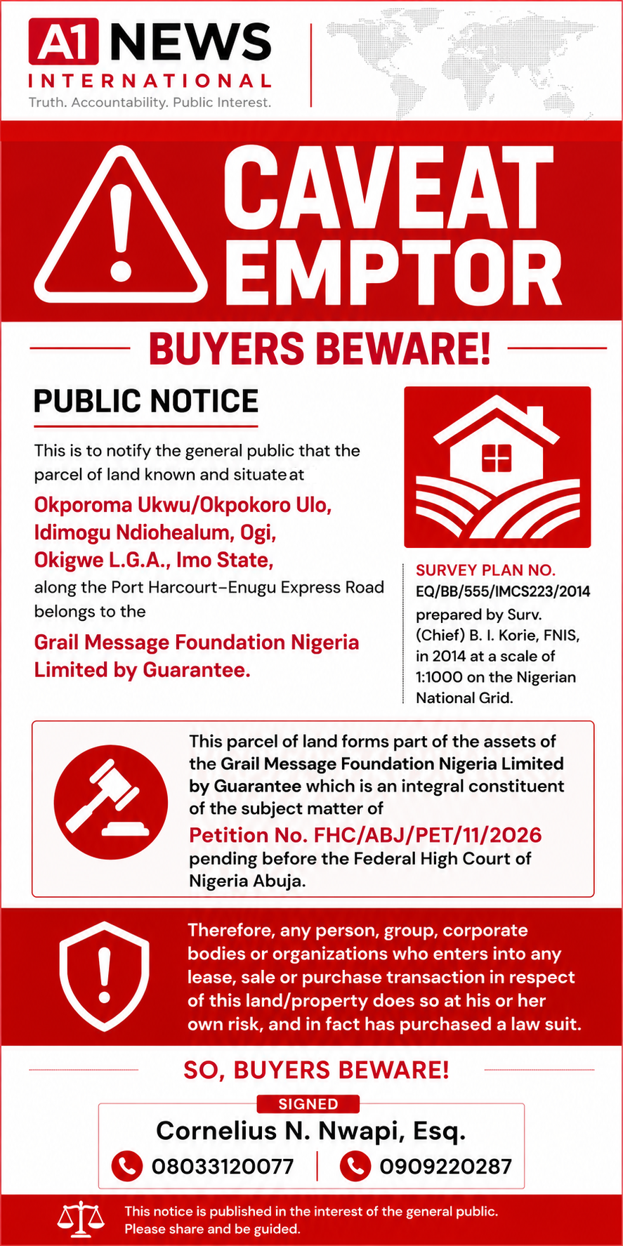 The Grail Message Foundation's public caveat