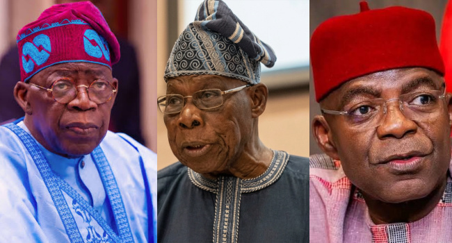 President Bola Tinubu, former President Olusegun Obasanjo and Abia State Governor Alex Otti