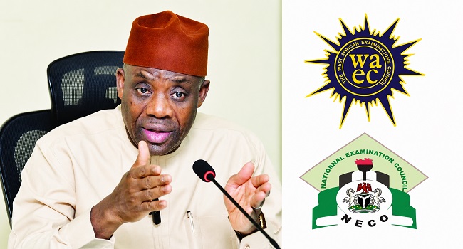 A combo of the Minister of Education, Dr Maruf Tunji Alausa and WAEC, NECO logos.