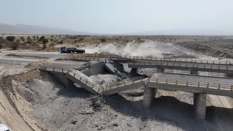 Images shared on Friday showed a damaged bridge in Iran's southern Hormozgan province