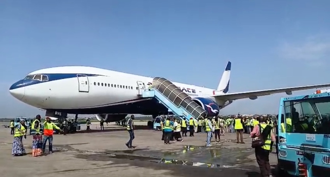 Air Peace flight, carrying about 271 Nigerians, landed at the Murtala Muhammed International Airport shortly before 11 a.m. after departing Johannesburg at about 5 a.m. local time.