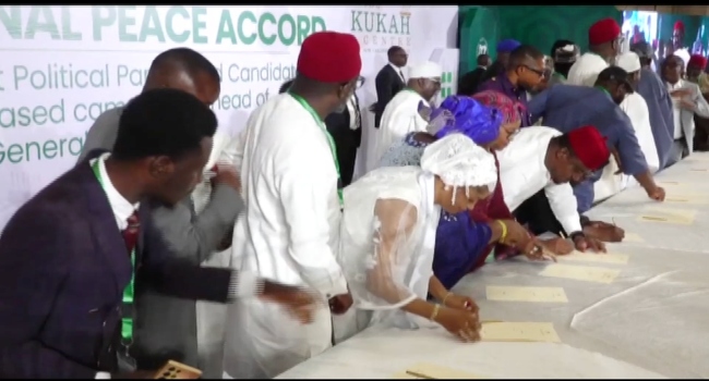 Chieftains of political parties were also at the signing of the peace accord.