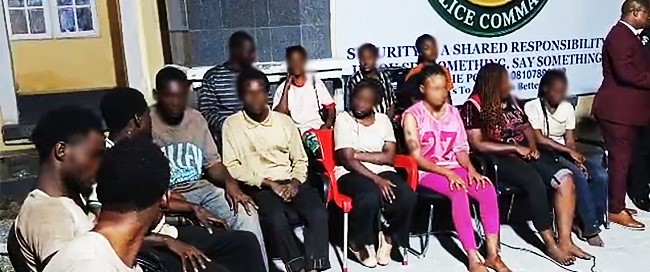 Some of the rescued corps members at the police HQ in Kogi